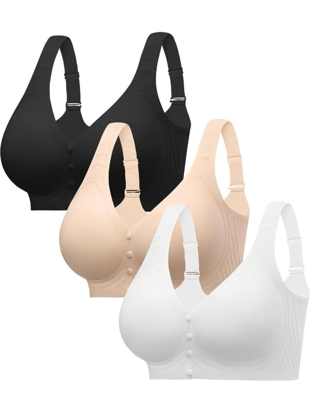 3-Pack Front Closure Jelly Bras for Women | Seamless Wireless, Push-Up, No